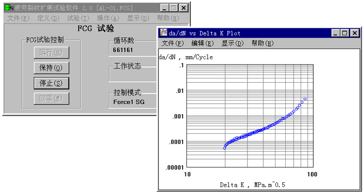 圖10 柔度法疲勞裂紋擴(kuò)展試驗(yàn)軟件界面圖